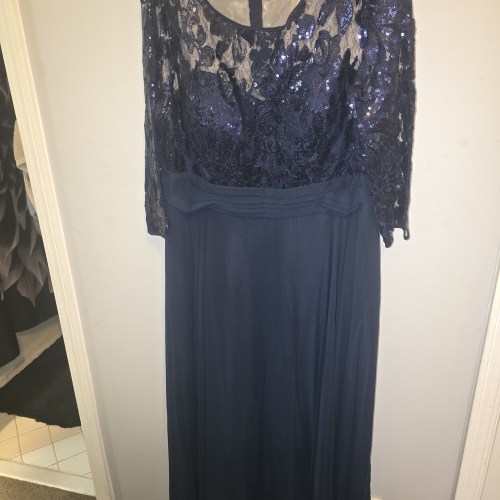 Navy Sequined Lace Evening Dress